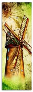 Věšák na zeď Větrný mlýn na zeleném pozadí Rozměry: 25 x 70 cm