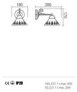 Redo LEA 02-900 + CT18 - Retro nástěnné svítidlo s keramickým stínidlem Ø 18cm (Nástěnná retro lampička )