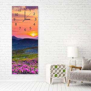 Hodiny na zeď Horská louka při západu slunce Rozměry: 25 x 65 cm