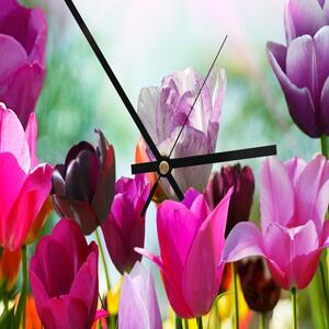 Hodiny na zeď Barevné tulipány Rozměry: 40 x 40 cm