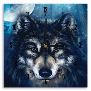 Hodiny na zeď Vlk a Měsíc Rozměry: 40 x 40 cm