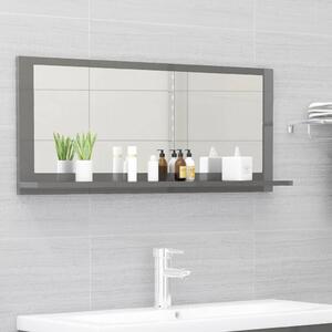 Koupelnové zrcadlo šedé vysoký lesk 90x10,5x37 cm dřevotříska