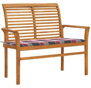 Zahradní lavice + červená károvaná poduška 112 cm masivní teak