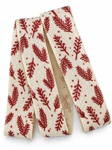 Vánoční větvičky Cream Red – bavlněná stuha krémová s červeným potiskem 25mm x 2m