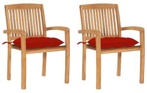 Zahradní židle 2 ks červené podušky masivní teak