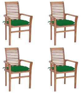 Jídelní židle 4 ks zelené podušky masivní teak