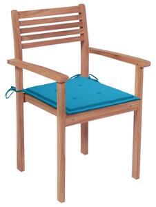 Zahradní židle 4 ks modré podušky masivní teak