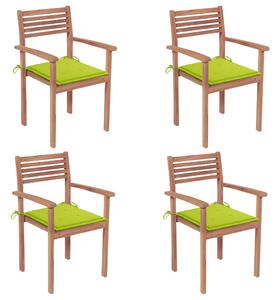 Zahradní židle 4 ks jasně zelené podušky masivní teak