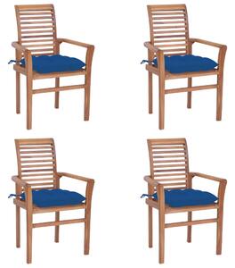 Jídelní židle 4 ks modré podušky masivní teak