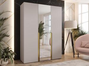 Šatní skříň se zrcadlem Frokow 2 150 cm, Barva: kašmír / kašmír + zlatá 5903211483486