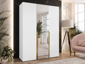 Šatní skříň se zrcadlem Frokow 2 150 cm, Barva: bílá / bílá + zlatá 5903211483462