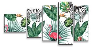 Sablio Obraz - 5-dílný Zebra a plameňák - 100x60 cm