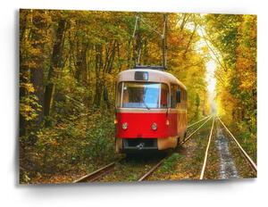 Sablio Obraz Červená tramvaj v lese - 90x60 cm