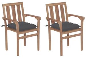 Zahradní židle 2 ks antracitové podušky masivní teakové dřevo