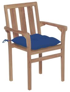 Zahradní židle 2 ks modré podušky masivní teakové dřevo