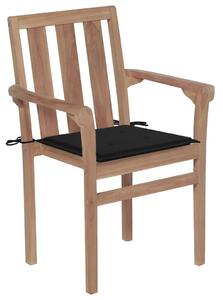 Zahradní židle 2 ks černé podušky masivní teakové dřevo
