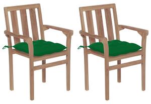 Zahradní židle 2 ks zelené podušky masivní teakové dřevo