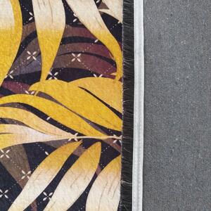 Makro Abra Moderní kusový koberec BLACK and GOLD 08 Listí protiskluzový modrý zlatý černý Rozměr: 80x150 cm