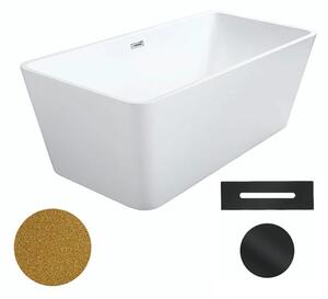 Besco Akrylátová volně stojící vana Evita Glam Z 160x80 Barva: Bílá/zlatá, Rozměry (cm): 160x80, Typ a barva výpustě: Click-Clack s přepadem, černá