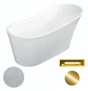 Besco Akrylátová volně stojící vana Calima Glam S 170x74 Barva: Bílá/stříbrná, Rozměry (cm): 170x74, Typ a barva výpustě: Click-Clack s přepadem, zlatá