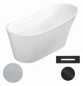 Besco Akrylátová volně stojící vana Calima Glam S 170x74 Barva: Bílá/stříbrná, Rozměry (cm): 170x74, Typ a barva výpustě: Click-Clack s přepadem, černá