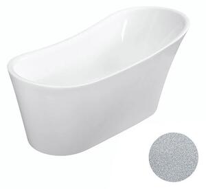 Besco Akrylátová volně stojící vana Calima Glam S 170x74 Barva: Bílá/stříbrná, Rozměry (cm): 170x74, Typ a barva výpustě: Click-Clack s přepadem, zlatá