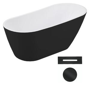 Besco Akrylátová volně stojící vana Melody BW 150x80 (170x80) Barva: Bílá/černá, Rozměry (cm): 150x80, Typ a barva výpustě: Click-Clack s přepadem, černá
