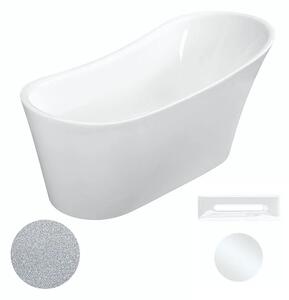 Besco Akrylátová volně stojící vana Calima Glam S 170x74 Barva: Bílá/stříbrná, Rozměry (cm): 170x74, Typ a barva výpustě: Click-Clack s přepadem, bílá