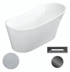 Besco Akrylátová volně stojící vana Calima Glam S 170x74 Barva: Bílá/stříbrná, Rozměry (cm): 170x74, Typ a barva výpustě: Click-Clack s přepadem, grafit