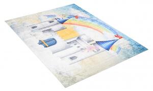 Makro Abra Dětský kusový koberec vhodný k praní BAMBINO 2654 Zámek Princezna Víla protiskluzový modrý krémový Rozměr: 120x170 cm