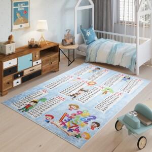 Makro Abra Dětský kusový koberec vhodný k praní BAMBINO 24521 Násobilka pro školáky protiskluzový modrý Rozměr: 160x230 cm