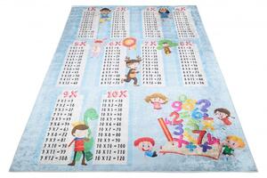 Makro Abra Dětský kusový koberec vhodný k praní BAMBINO 24521 Násobilka pro školáky protiskluzový modrý Rozměr: 80x150 cm