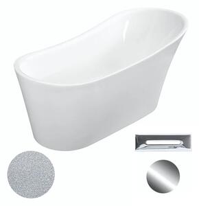 Besco Akrylátová volně stojící vana Calima Glam S 170x74 Barva: Bílá/stříbrná, Rozměry (cm): 170x74, Typ a barva výpustě: Click-Clack s přepadem, chrom