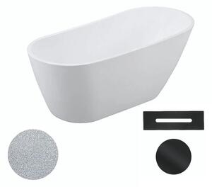 Besco Akrylátová volně stojící vana Melody Glam S 150x80 (170x80) Barva: Bílá/stříbrná, Rozměry (cm): 150x80, Typ a barva výpustě: Click-Clack s přepadem, černá