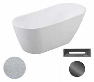 Besco Akrylátová volně stojící vana Melody Glam S 150x80 (170x80) Barva: Bílá/stříbrná, Rozměry (cm): 150x80, Typ a barva výpustě: Click-Clack s přepadem, grafit
