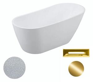 Besco Akrylátová volně stojící vana Melody Glam S 150x80 (170x80) Barva: Bílá/stříbrná, Rozměry (cm): 150x80, Typ a barva výpustě: Click-Clack s přepadem, zlatá