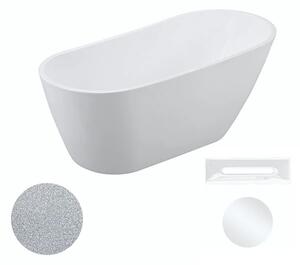 Besco Akrylátová volně stojící vana Melody Glam S 150x80 (170x80) Barva: Bílá/stříbrná, Rozměry (cm): 150x80, Typ a barva výpustě: Click-Clack s přepadem, bílá