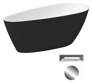 Besco Akrylátová volně stojící vana Goya A-Line BW 160x73 (170x80) Barva: Bílá/černá, Rozměry (cm): 160x73, Typ a barva výpustě: Click-Clack s přepadem, chrom