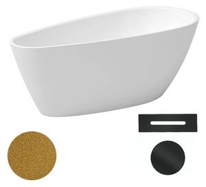 Besco Akrylátová volně stojící vana Goya A-line Glam Z 160x73 (170x80) Barva: Bílá/zlatá, Rozměry (cm): 170x80, Typ a barva výpustě: Click-Clack s přepadem, černá