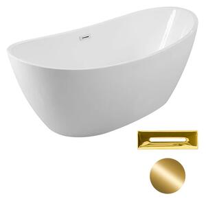 Besco Akrylátová volně stojící vana Ayla 170x80 Barva: Bílá, Rozměry (cm): 170x80, Typ a barva výpustě: Click-Clack s přepadem, zlatá