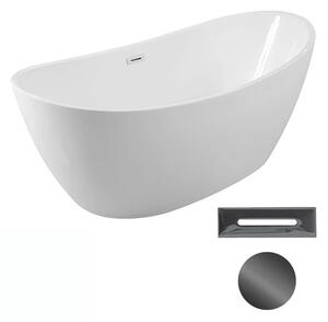 Besco Akrylátová volně stojící vana Ayla 170x80 Barva: Bílá, Rozměry (cm): 170x80, Typ a barva výpustě: Click-Clack s přepadem, černá