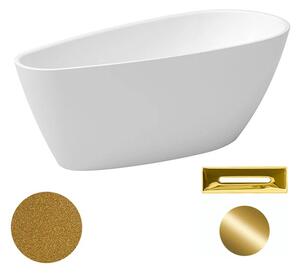 Besco Akrylátová volně stojící vana Goya A-line Glam Z 160x73 (170x80) Barva: Bílá/zlatá, Rozměry (cm): 160x73, Typ a barva výpustě: Click-Clack s přepadem, zlatá