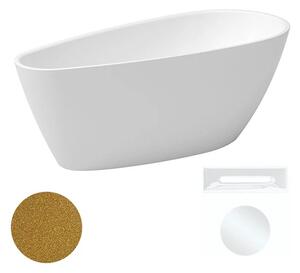 Besco Akrylátová volně stojící vana Goya A-line Glam Z 160x73 (170x80) Barva: Bílá/zlatá, Rozměry (cm): 160x73, Typ a barva výpustě: Click-Clack s přepadem, bílá