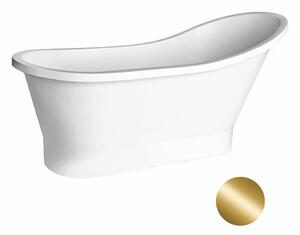 Besco Volně stojící vana z litého mramoru Gloria 150x67 (160x67,5) Barva: Bílá, Rozměry (cm): 150x67, Typ a barva výpustě: Click-Clack s horním čištěním, zlatá