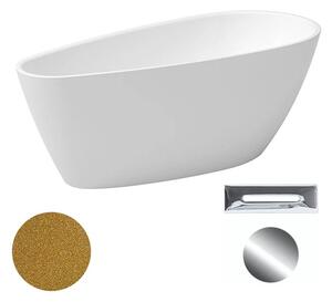 Besco Akrylátová volně stojící vana Goya A-line Glam Z 160x73 (170x80) Barva: Bílá/zlatá, Rozměry (cm): 160x73, Typ a barva výpustě: Click-Clack s přepadem, chrom
