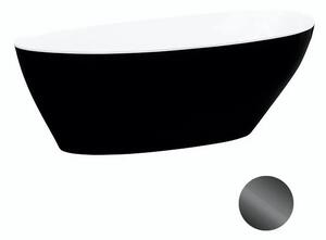 Besco Volně stojící vana z litého mramoru Goya BW 140x62 (160x70, 170x72) Barva: Bílá/černá, Rozměry (cm): 140,5x62,5, Typ a barva výpustě: Click-Clack s horním čištěním, grafit