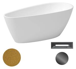 Besco Akrylátová volně stojící vana Goya A-line Glam Z 160x73 (170x80) Barva: Bílá/zlatá, Rozměry (cm): 170x80, Typ a barva výpustě: Click-Clack s přepadem, grafit