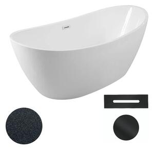 Besco Akrylátová volně stojící vana Ayla Glam G 170x80 Barva: Bílá/grafit, Rozměry (cm): 170x80, Typ a barva výpustě: Click-Clack s přepadem, černá