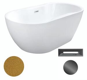 Besco Akrylátová volně stojící vana Navia Glam Z 140x75 (150x80, 160x80) Barva: Bílá/zlatá, Rozměry (cm): 150x80, Typ a barva výpustě: Click-Clack s přepadem, grafit