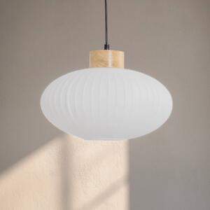 Lamkur Závěsné světlo Harmony, Ø 25 cm, bílá/dub, sklo/dřevo, stmívatelný, Bílá / opál, Obývací pokoj / jídelna, Sklo, Skandinávský